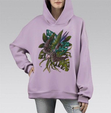 Тропический микс, Hoodie Mono Fiolet, оверсайз, утепленная