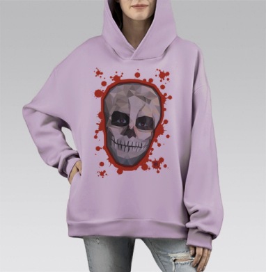 Современный полигональный череп с кровавыми брызгами, Hoodie Mono Fiolet, оверсайз, утепленная