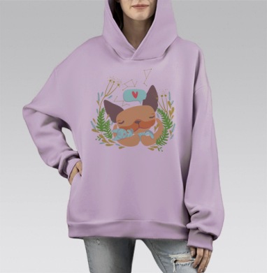 Ушастый малыш и тряпичный котик, Hoodie Mono Fiolet, оверсайз, утепленная