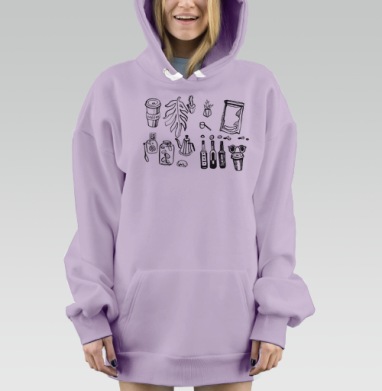 Утренний кофе черно белый эскиз тушью, Hoodie Mjhigh Dig Mel, Fiolet, утепленная