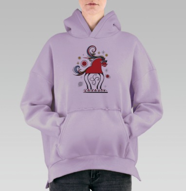 Уверенный красный жеребец в очках современного стиля, Hoodie Oversize Fiolet, утепленная