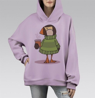 Уютный игрушечный пингвин с кофе, Hoodie Mono Fiolet, оверсайз, утепленная