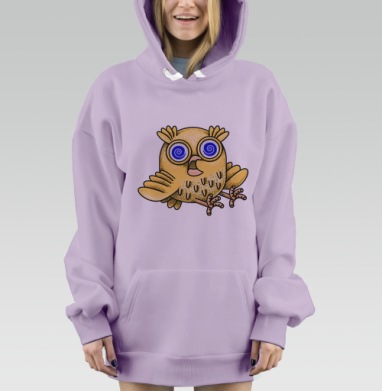 Весёлые жёлтые совы на чёрном фоне забавные эффекты, Hoodie Mjhigh Dig Mel, Fiolet, утепленная