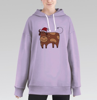 Веселый коричневый бык в красной шапке новый 2021 года, Hoodie Long Oversize Fiolet
