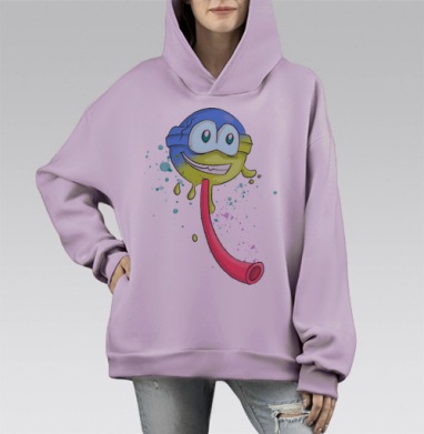 Веселый мультяшный персонаж с ярким языком и красками, Hoodie Mono Fiolet, оверсайз, утепленная