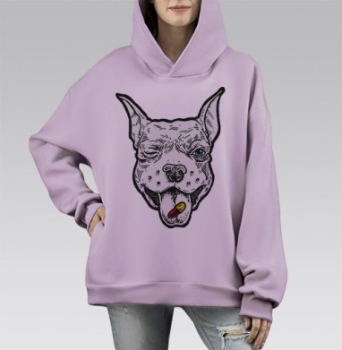 Весёлый пёс, Hoodie Mono Fiolet, оверсайз, утепленная