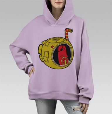 Весёлый пират в жёлтой мини-подлодке, Hoodie Mono Fiolet, оверсайз, утепленная