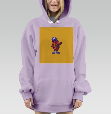 Весёлый хот дог с кепкой и очками на желтом фоне, Hoodie Mjhigh Dig Mel, Fiolet, утепленная