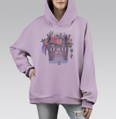 Весенний Кот Перкинс, Hoodie Mono Fiolet, оверсайз, утепленная