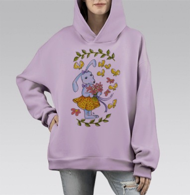 Весенняя Зайка, Hoodie Mono Fiolet, оверсайз, утепленная