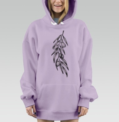 Ветка оливкового дерева с плодами и листьями нежный рисунок, Hoodie Mjhigh Dig Mel, Fiolet, утепленная