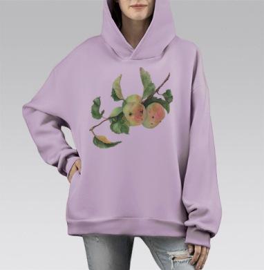 Ветка с яблоками, Hoodie Mono Fiolet, оверсайз, утепленная