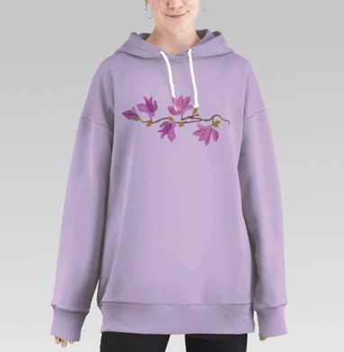 Ветвь Магнолии Цветение Нежность Жизни, Hoodie Long Oversize Fiolet