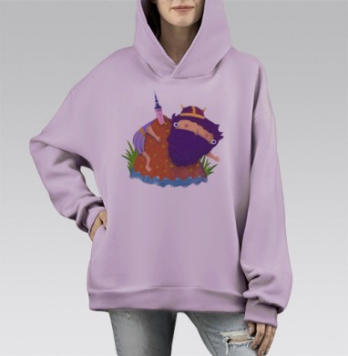 Викинг в горах, Hoodie Mono Fiolet, оверсайз, утепленная