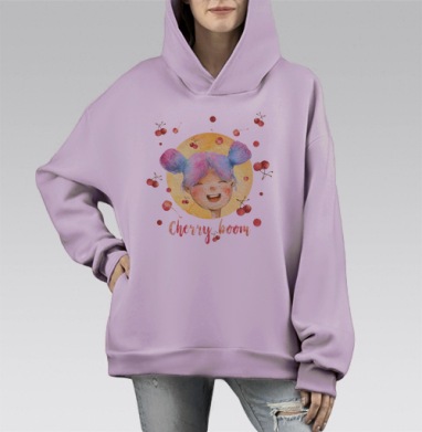 Вишневый взрыв, Hoodie Mono Fiolet, оверсайз, утепленная