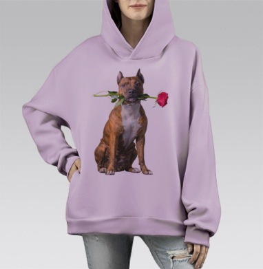Влюблённый питбуль, Hoodie Mono Fiolet, оверсайз, утепленная