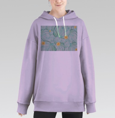 Водные лилии и желтые цветы концепция летнего утра свежесть воды, Hoodie Long Oversize Fiolet