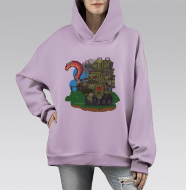 Военный зелёный танк с красным мечом и звёздой, Hoodie Mono Fiolet, оверсайз, утепленная