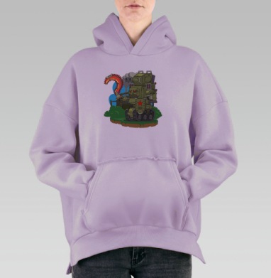 Военный зелёный танк с красным мечом и звёздой, Hoodie Oversize Fiolet, утепленная