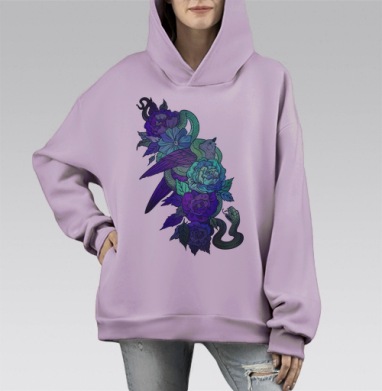 Воскресный завтрак, Hoodie Mono Fiolet, оверсайз, утепленная