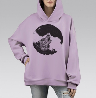 Воющий волк, Hoodie Mono Fiolet, оверсайз, утепленная