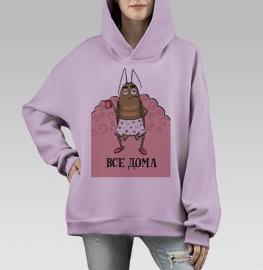Все дома. Таракан в голове, Hoodie Mono Fiolet, оверсайз, утепленная