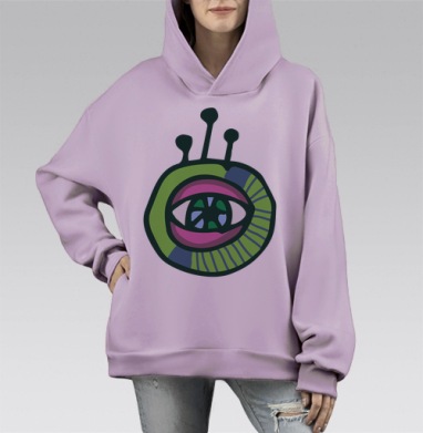 Взгляд из космосмоса, Hoodie Mono Fiolet, оверсайз, утепленная