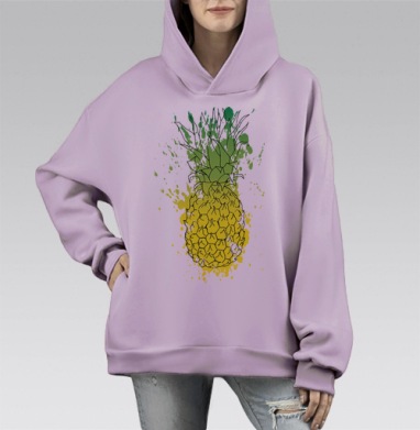 Взрывной ананас, Hoodie Mono Fiolet, оверсайз, утепленная