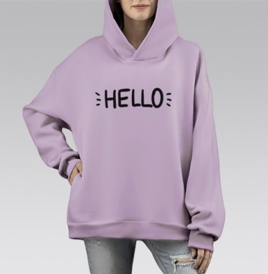 Хелло, Hoodie Mono Fiolet, оверсайз, утепленная