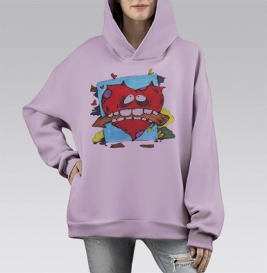 Хэппи Лов, Hoodie Mono Fiolet, оверсайз, утепленная