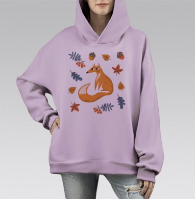 Хитрый осенний лис, Hoodie Mono Fiolet, оверсайз, утепленная