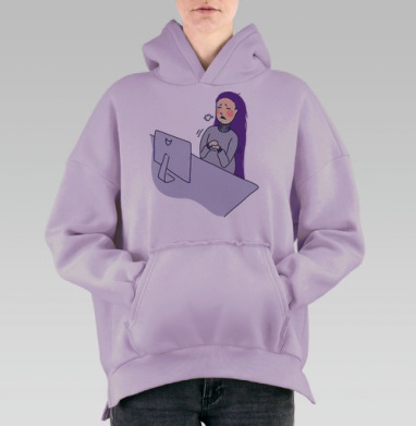 Холодная женщина за компьютером дрожит на рабочем месте, Hoodie Oversize Fiolet, утепленная