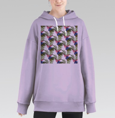 Ягодные ветви с листьями и цветами натуральном порядке, Hoodie Long Oversize Fiolet