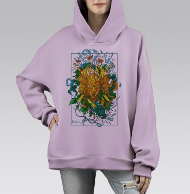 Японская маска с драконом, Hoodie Mono Fiolet, оверсайз, утепленная