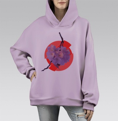 Японская весна, Hoodie Mono Fiolet, оверсайз, утепленная