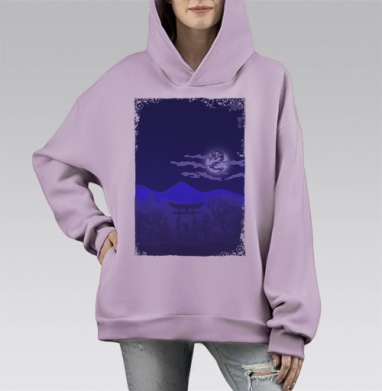 Японский Мотив, Hoodie Mono Fiolet, оверсайз, утепленная