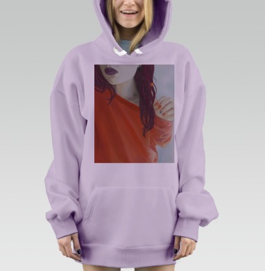 Яркая девушка с бордовыми волосами и символичной татуировкой, Hoodie Mjhigh Dig Mel, Fiolet, утепленная