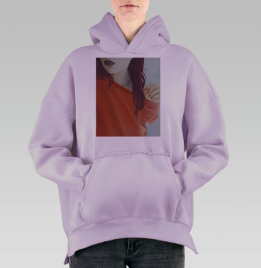 Яркая девушка с бордовыми волосами и символичной татуировкой, Hoodie Oversize Fiolet, утепленная