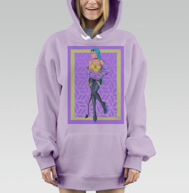 Яркая девушка с демоническими рогами в чулках, Hoodie Mjhigh Dig Mel, Fiolet, утепленная