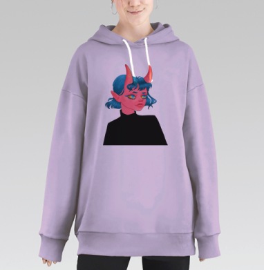 Яркая девушка с рожками синие волосы спокойствие, Hoodie Long Oversize Fiolet