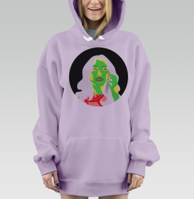 Яркая женщина разговаривает по телефону в кислотных цветах, Hoodie Mjhigh Dig Mel, Fiolet, утепленная