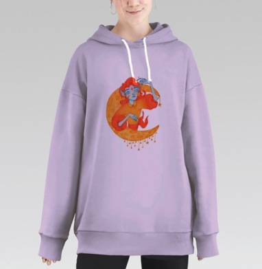 Яркая магическая девушка с луной и звездами, Hoodie Long Oversize Fiolet