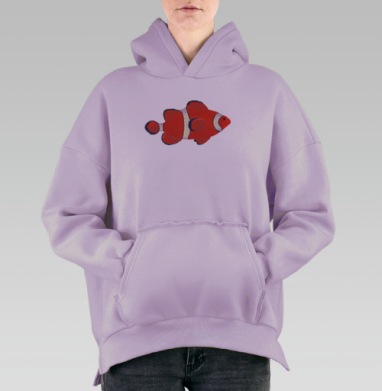 Яркая рыба клоун плывет в море морского отдыха, Hoodie Oversize Fiolet, утепленная