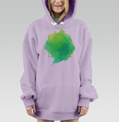 Яркая зелёная акварель с геометрической рамкой и эффектом распыления, Hoodie Mjhigh Dig Mel, Fiolet, утепленная