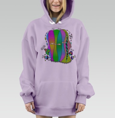 Яркие цветные фигуры в полосатых оболочках мистической сцены, Hoodie Mjhigh Dig Mel, Fiolet, утепленная