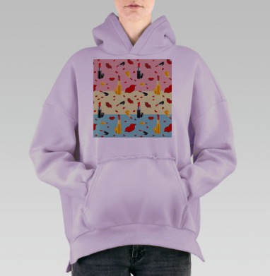 Яркие губы помада макияж красный желтый, Hoodie Oversize Fiolet, утепленная