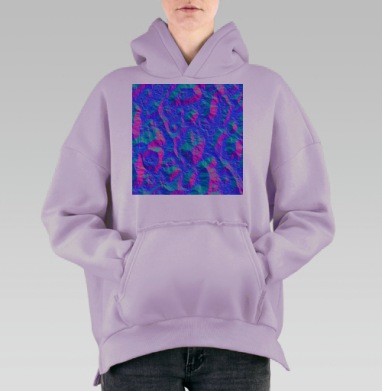 Яркие неоновые абстрактные органические формы цифровой искусства, Hoodie Oversize Fiolet, утепленная