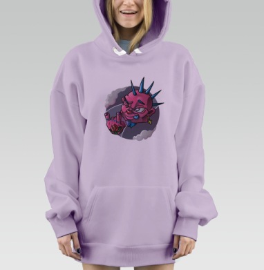 Яркий розовый панк с тату и серьгой панк с тату, Hoodie Mjhigh Dig Mel, Fiolet, утепленная