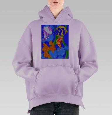 Яркое подводное плавание с разноцветными драгоценными морскими животными, Hoodie Oversize Fiolet, утепленная