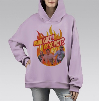 Яркое выражение удивления от горячей девушки в огне эмоций, Hoodie Mono Fiolet, оверсайз, утепленная